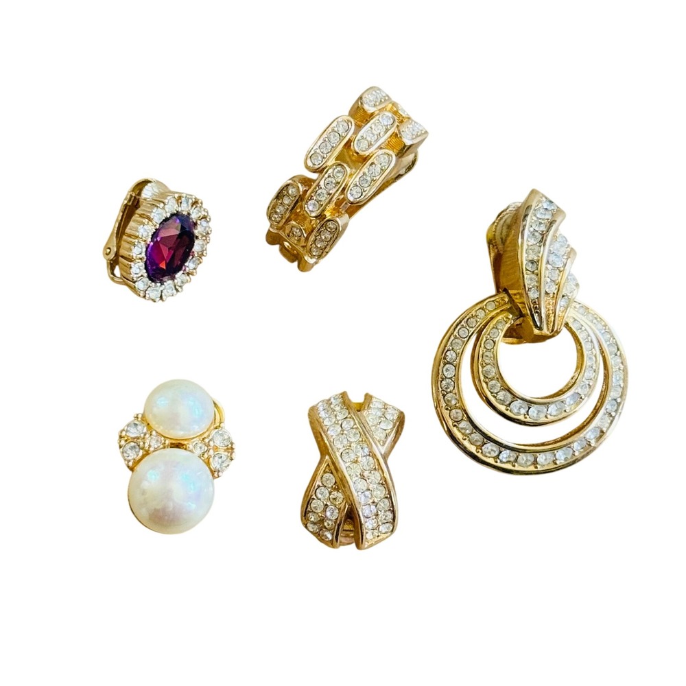 Christian Dior Dangle Single Earring Earrings Lot Of 5 VTG Gold Plated Signed
